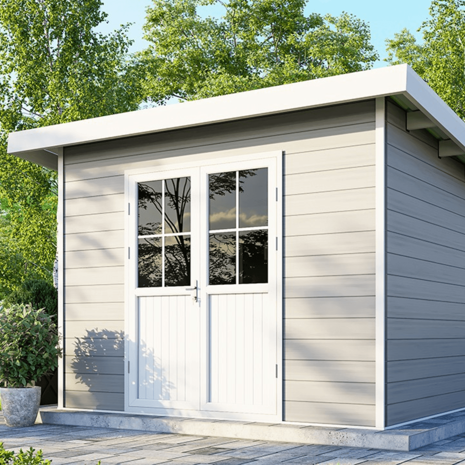 Abri de jardin composite SINTRA – 9 m2 gris clair – Prix usine – DESTOCKAGE