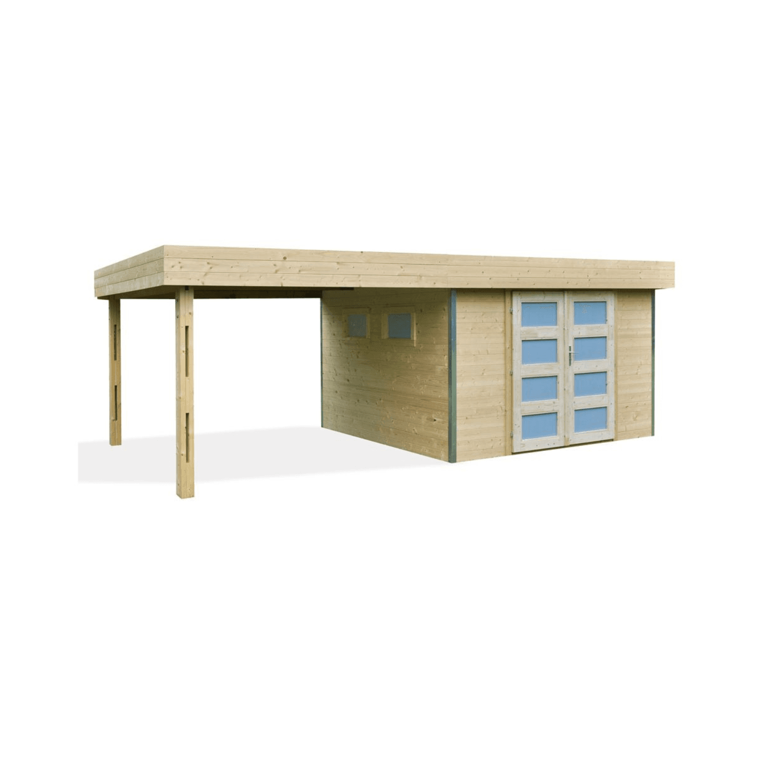 Abri de Jardin en Bois à Toit Plat avec Auvent – Élégance et Polyvalence - Miniature 3