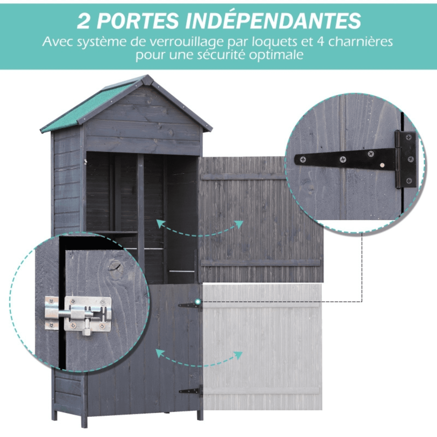 Abri de Jardin en Pin Massif Gris – 1,19 m² – Armoire de Rangement Robuste - Miniature 4