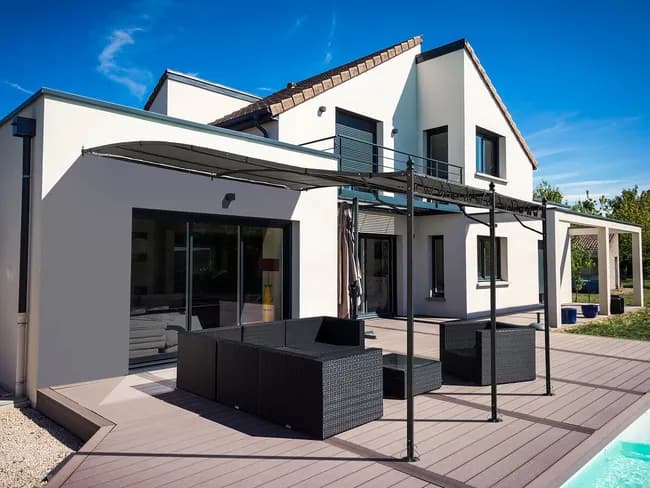 Pergola tonnelle adossée en métal - 3 x 4 m - Gris