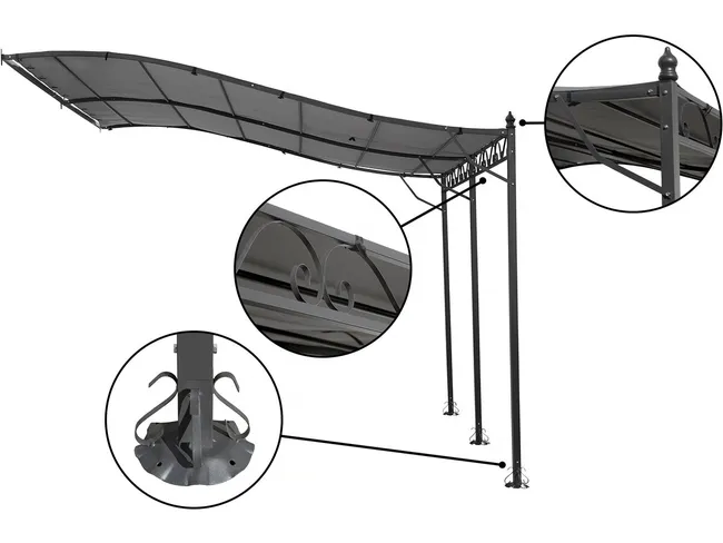 Pergola tonnelle adossée en métal - 3 x 4 m - Gris - Miniature 2