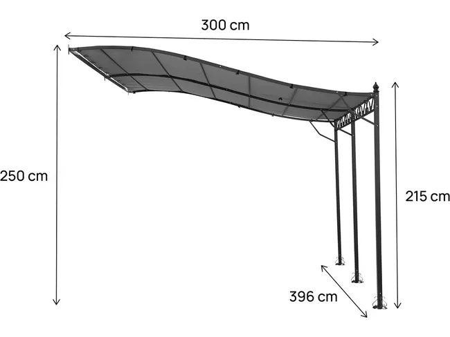 Pergola tonnelle adossée en métal - 3 x 4 m - Gris - Miniature 3